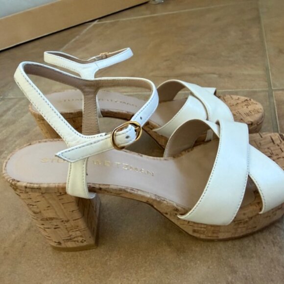 Stuart Weitzman White Dayna Platform Sandals Size 6 - Picture 1 of 5